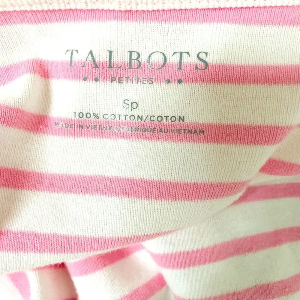 Talbots Pink White Striped Cotton Elbow Sleeve Crewneck Top Shirt Womens Sz SP - Picture 6 of 6